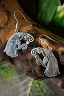 Earrings Germanic raven, silvered bronze