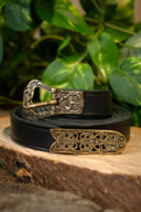 Birka belt, black, brass, 165 cm