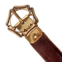 Medieval belt with five-step buckle, bronze, brown leather
