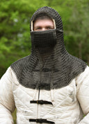 Chainmail coif with square ventail, bronzed, 8 mm