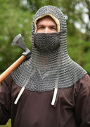 Chainmail coif with square ventail, untreated, 8 mm