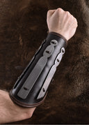Aerdwulf leather bracer, forearm protector, with metal strips