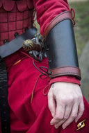 Warrior leather bracers, forearm guards, black-red, pair