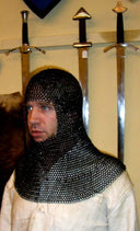 Chainmail coif with square neck, bronzed, 8 mm