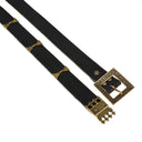 Medieval belt 'Erik van Pommeren' with strap tongue and fittings, black leather, brass
