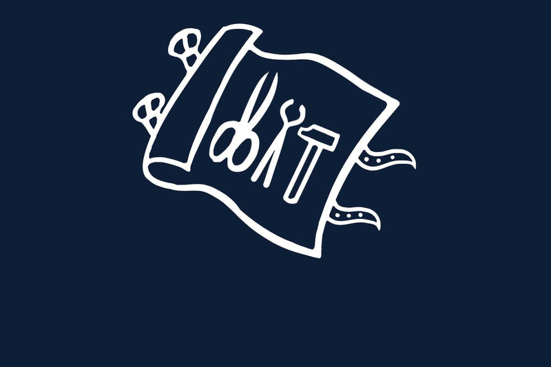 Een tekening van een etui met gereedschap.