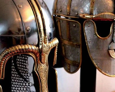 Anglo-Saxon Sutton Hoo helmet and Viking helmet