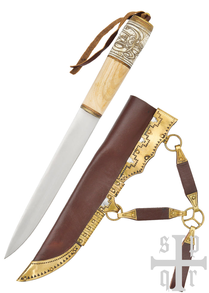 Viking sax met knoopwerk, met schede, semi-scherp
