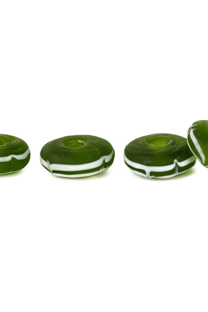 Flat Viking glass bead Kaupang (Larvik, Norway), green, 5 pieces