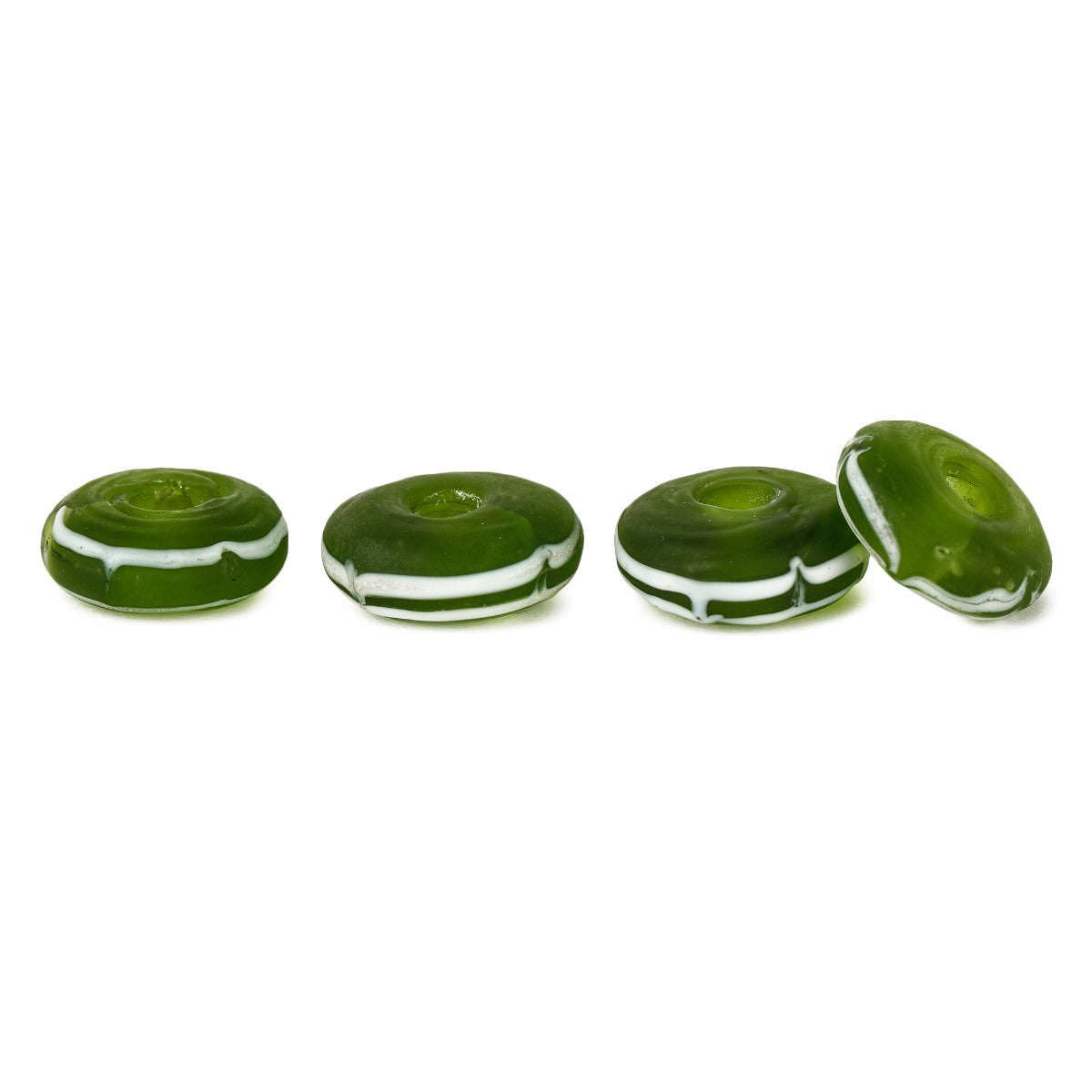 Flat Viking glass bead Kaupang (Larvik, Norway), green, 5 pieces
