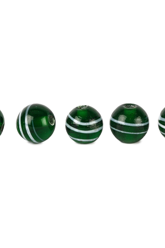 Viking glass bead Hilda, green-white, 5 pieces