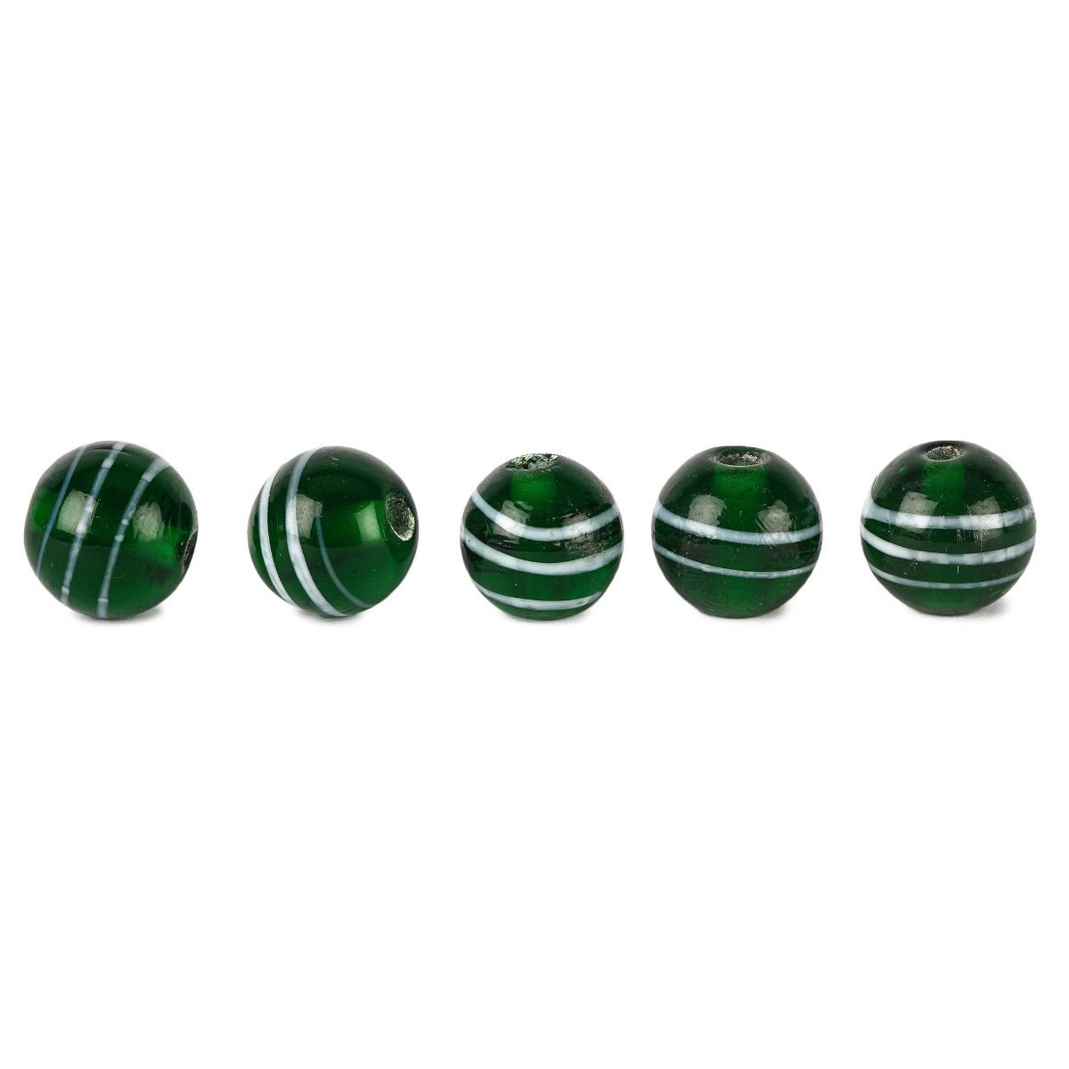 Viking glass bead Hilda, green-white, 5 pieces