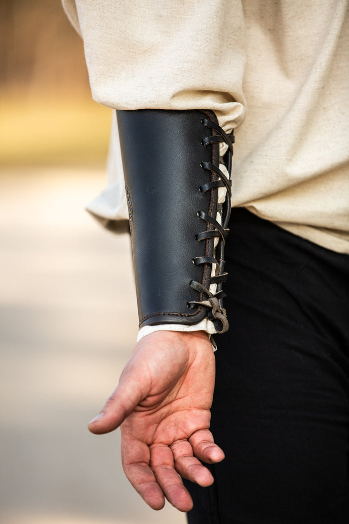 Vegvisir leather bracers, underarm guards, black