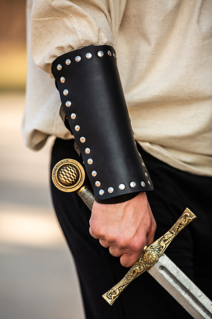 Marius leather bracers, underarm guards, black