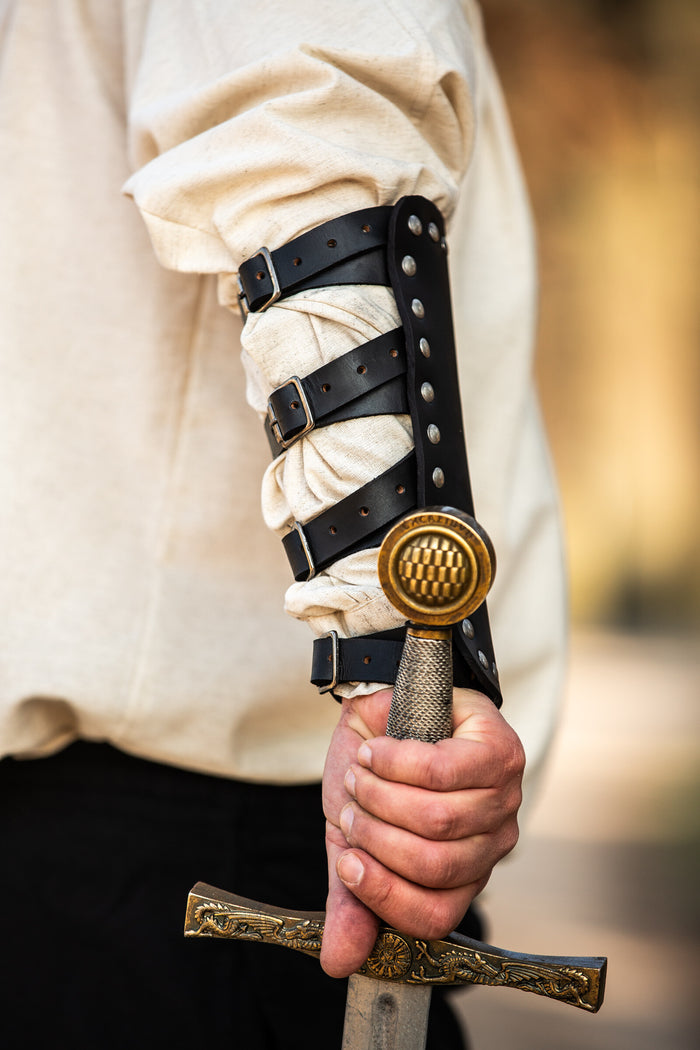 Marius leather bracers, underarm guards, black