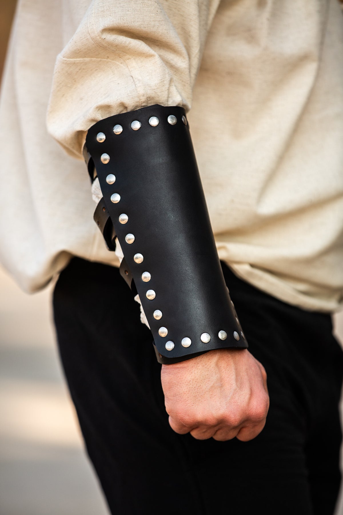 Marius leather bracers, underarm guards, black