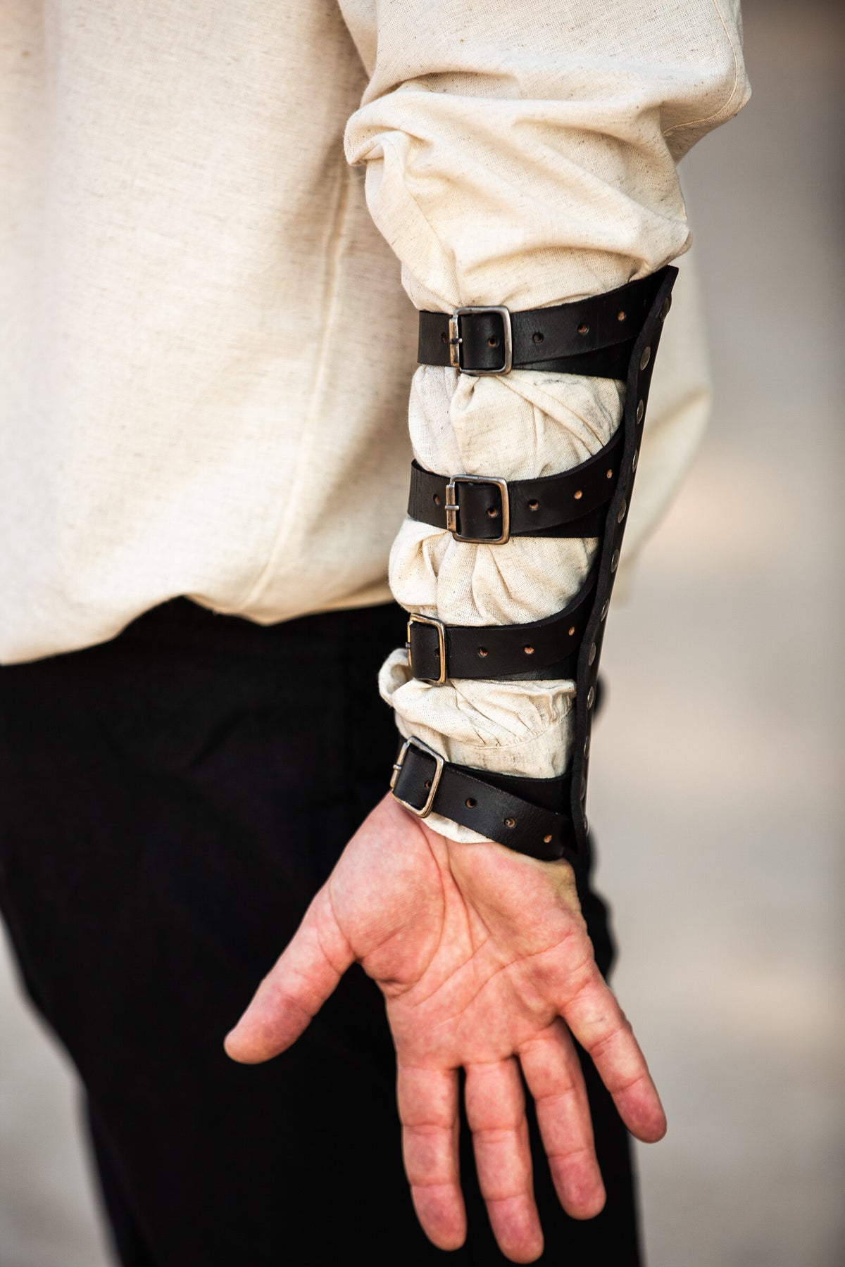 Marius leather bracers, underarm guards, black