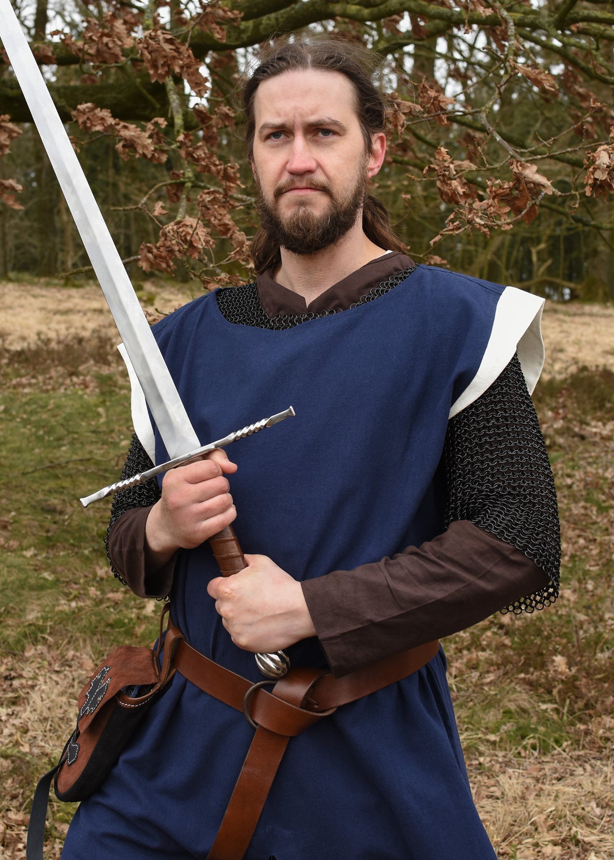 Medieval surcoat Rodrick, blue-cream
