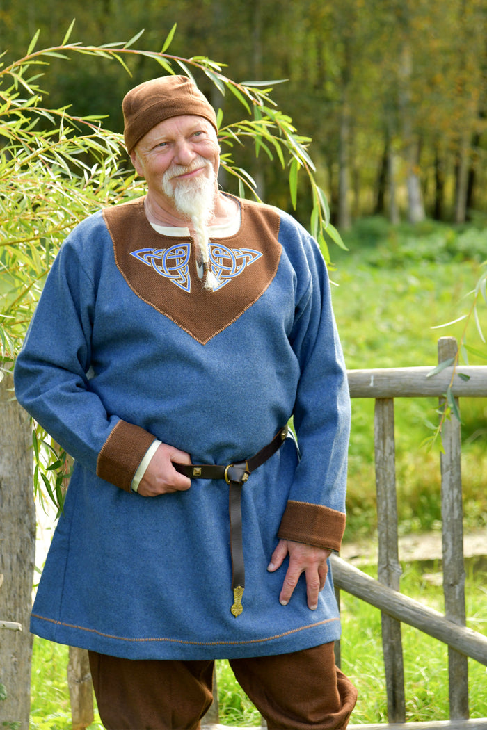 Vikingtuniek Esben, wol, blauw-bruin