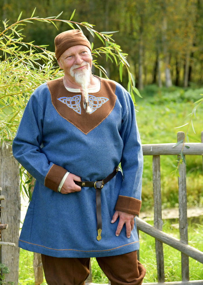 Vikingtuniek Esben, wol, blauw-bruin