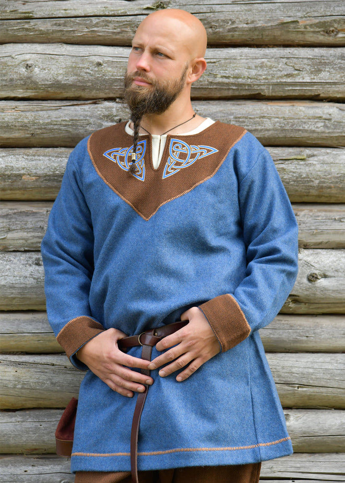 Vikingtuniek Esben, wol, blauw-bruin