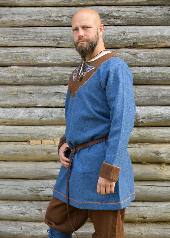 Vikingtuniek Esben, wol, blauw-bruin