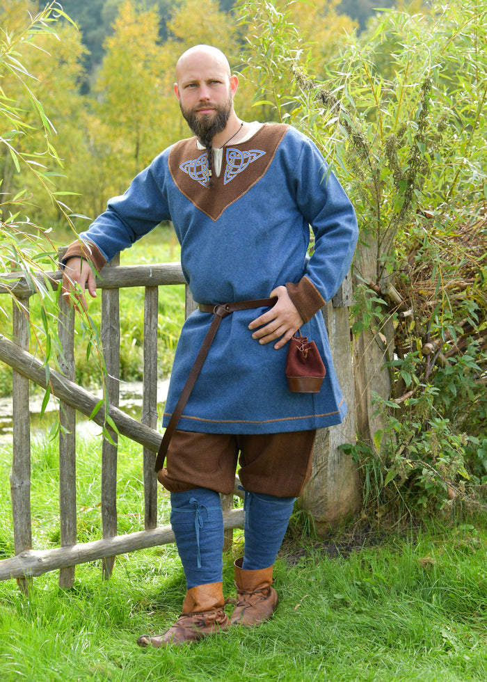 Vikingtuniek Esben, wol, blauw-bruin