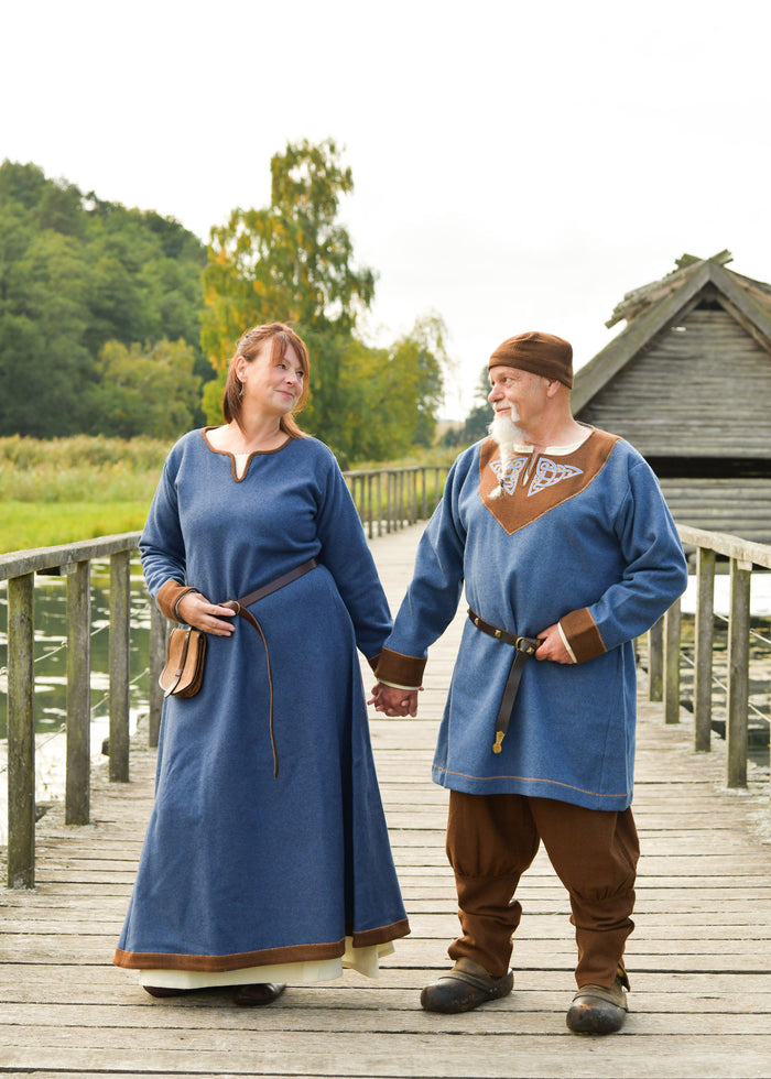 Vikingtuniek Esben, wol, blauw-bruin