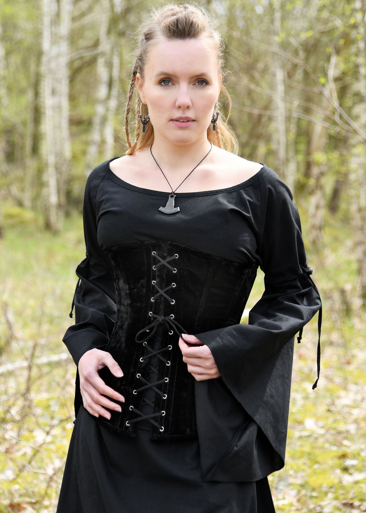 Middeleeuwse gotische jurk Iseult, zwart