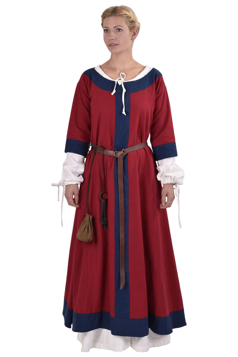 Tidigmedeltida klänning Clotilde, röd blå