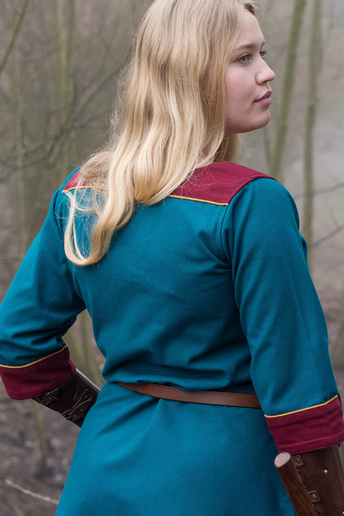 (Early) Medieval dress Gesine, teal blue-red