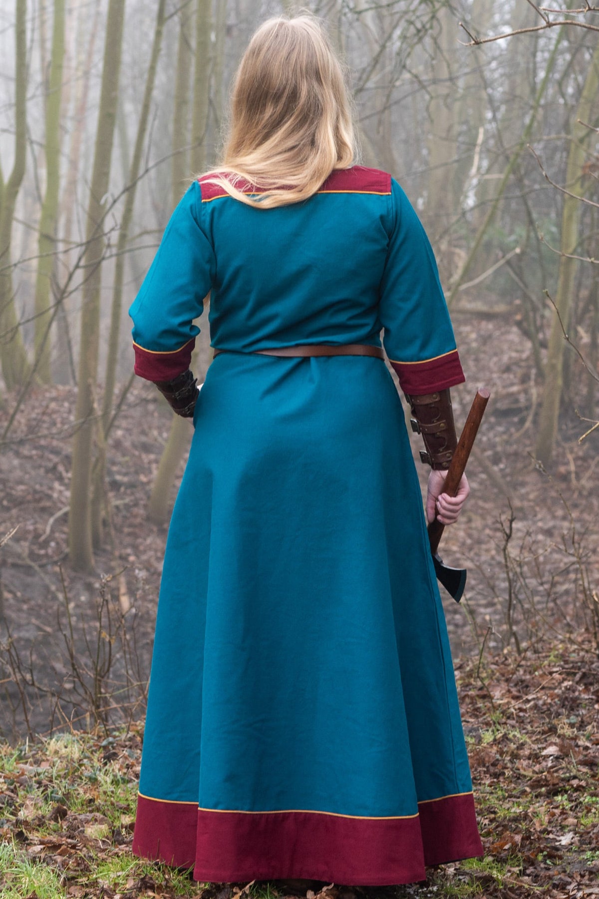 (Early) Medieval dress Gesine, teal blue-red