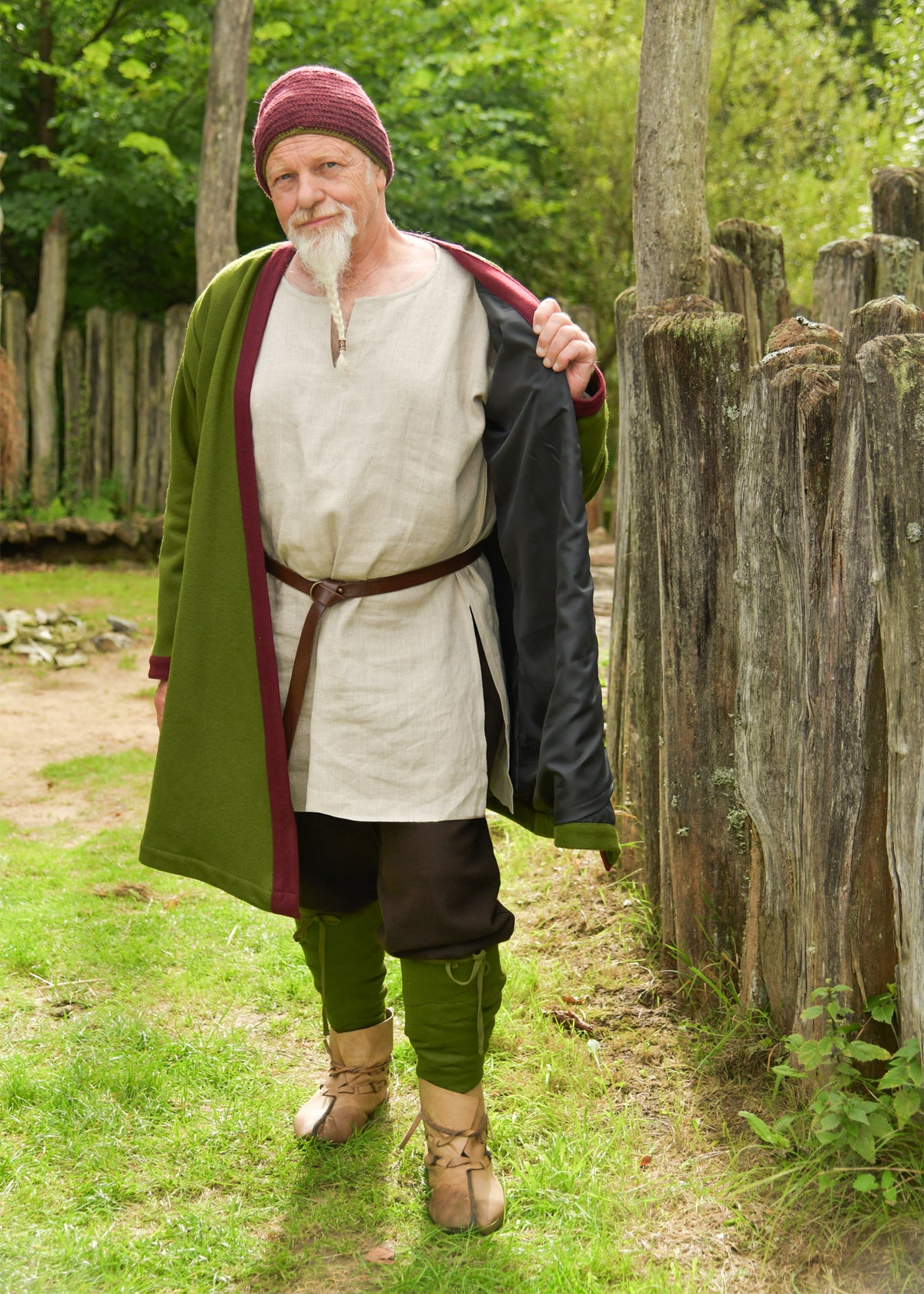 Gevoerde kaftan Heming, wol, groen-rood