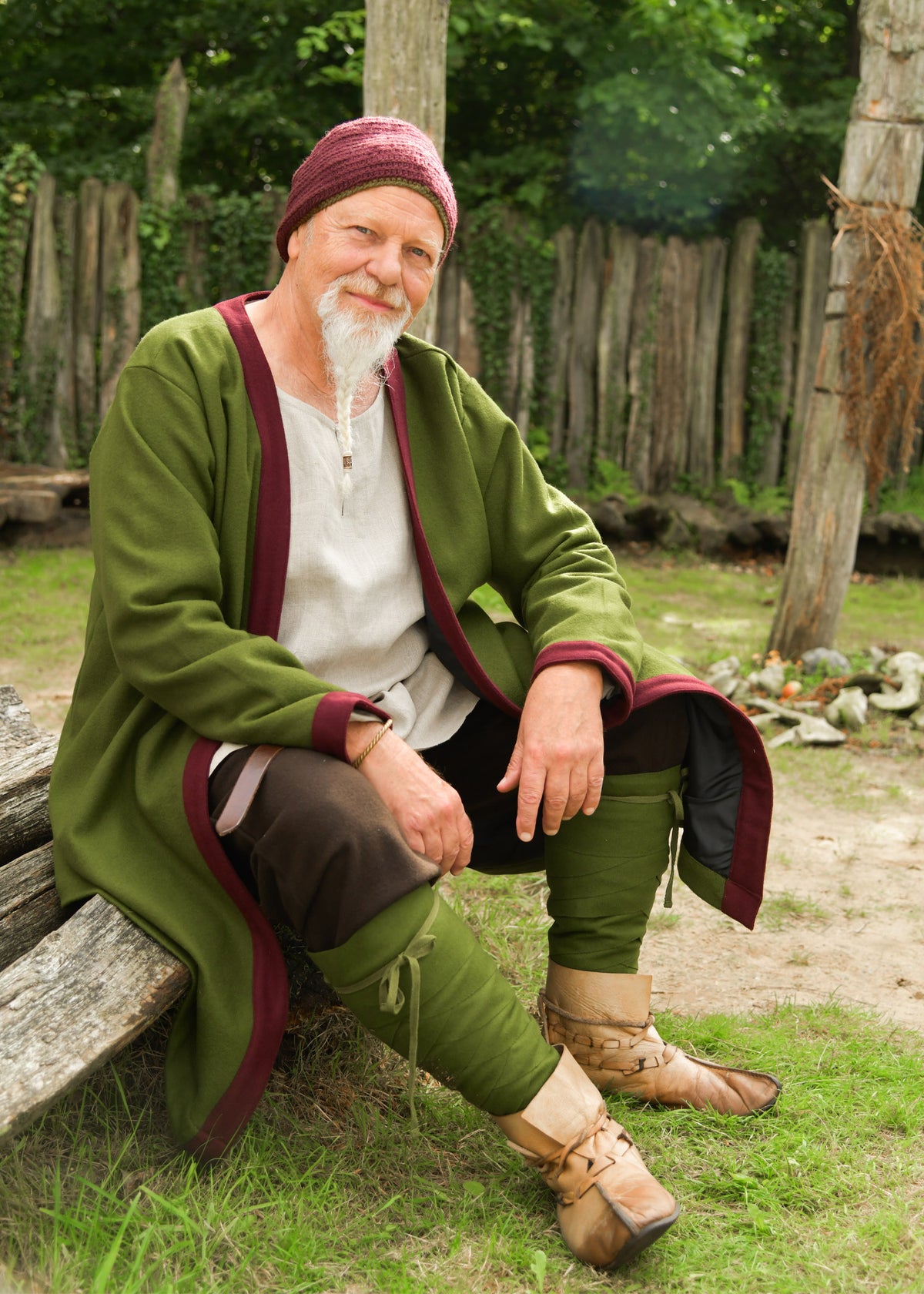 Gevoerde kaftan Heming, wol, groen-rood