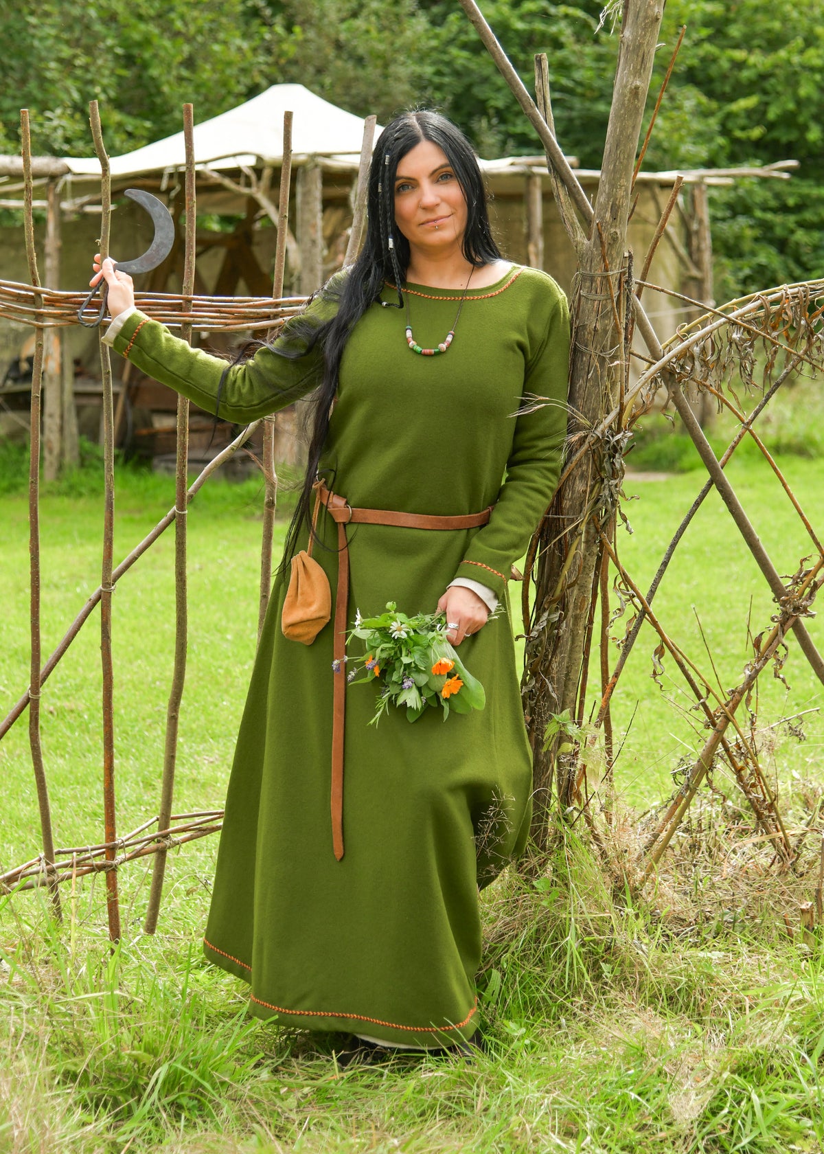 Viking jurk Jorunn, wol, groen