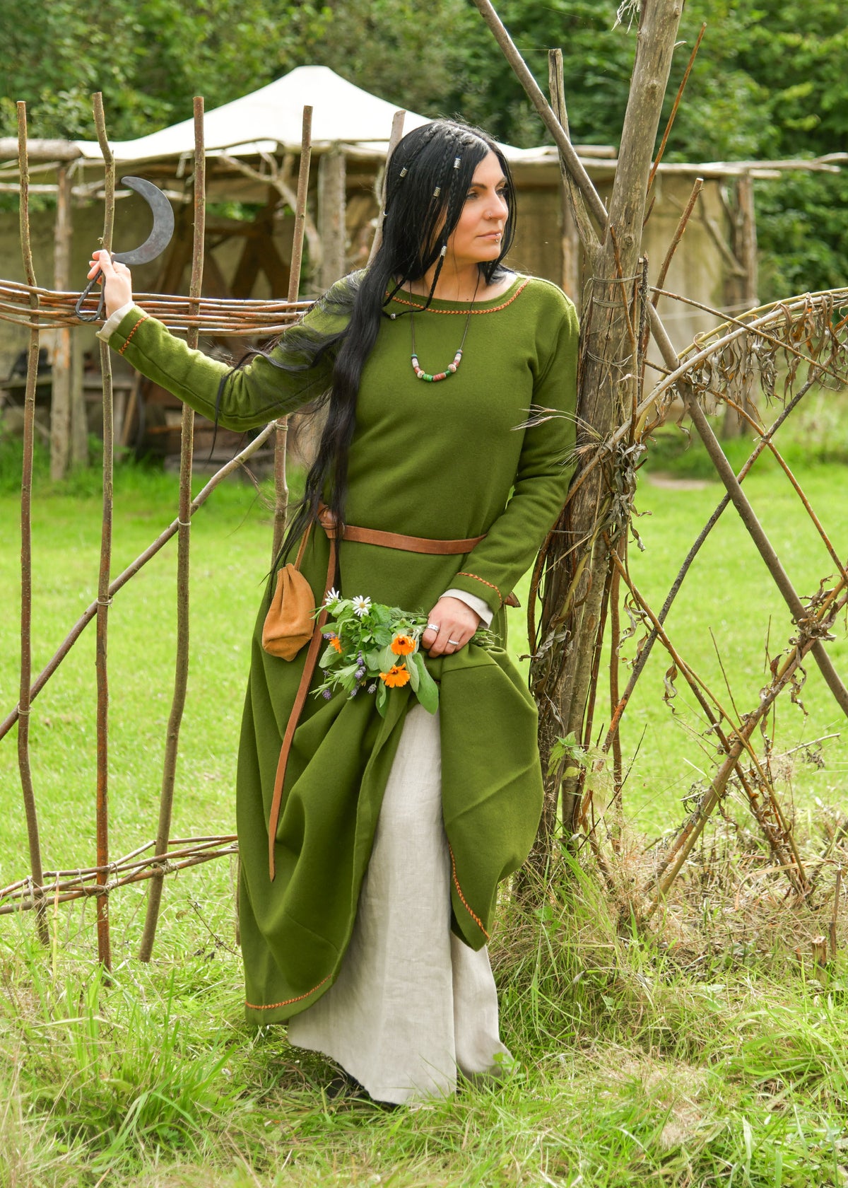 Viking jurk Jorunn, wol, groen