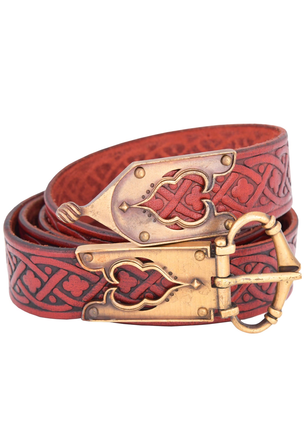 Middeleeuwse riem met vierpas motief, 13e-15e eeuw, rood