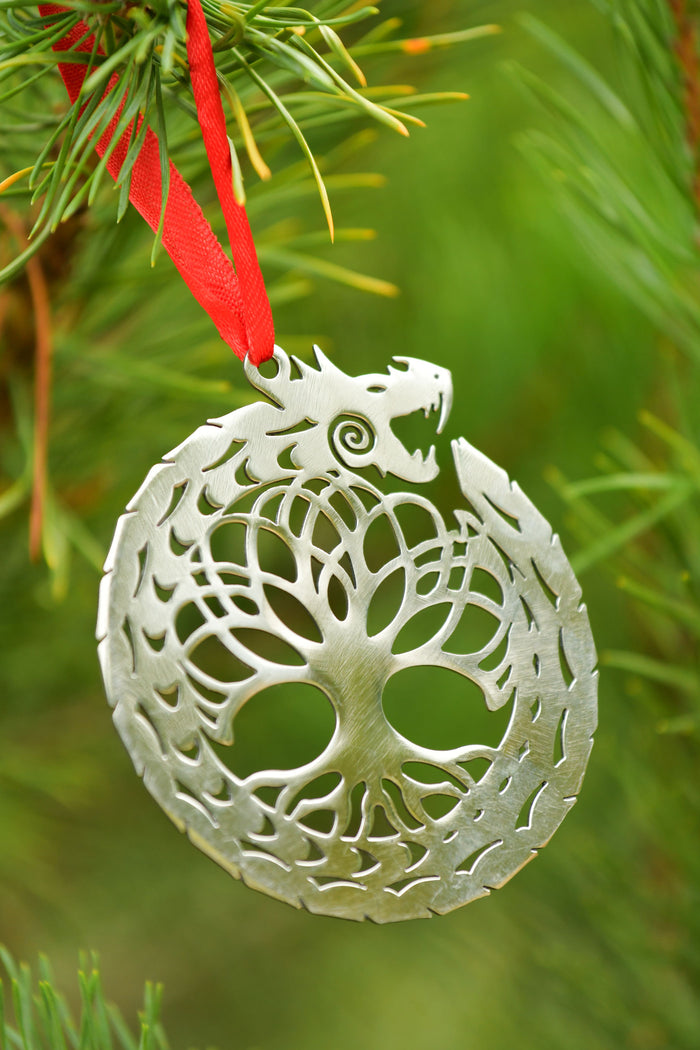 Kerstversiering draak & Yggdrasil, roestvrij staal