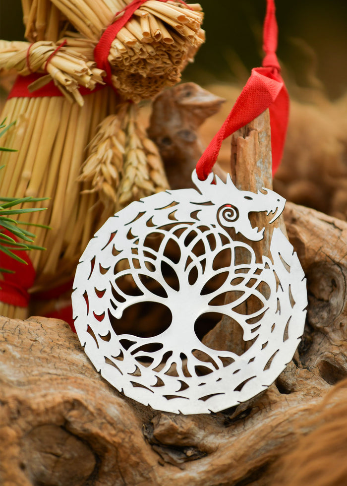 Kerstversiering draak & Yggdrasil, roestvrij staal