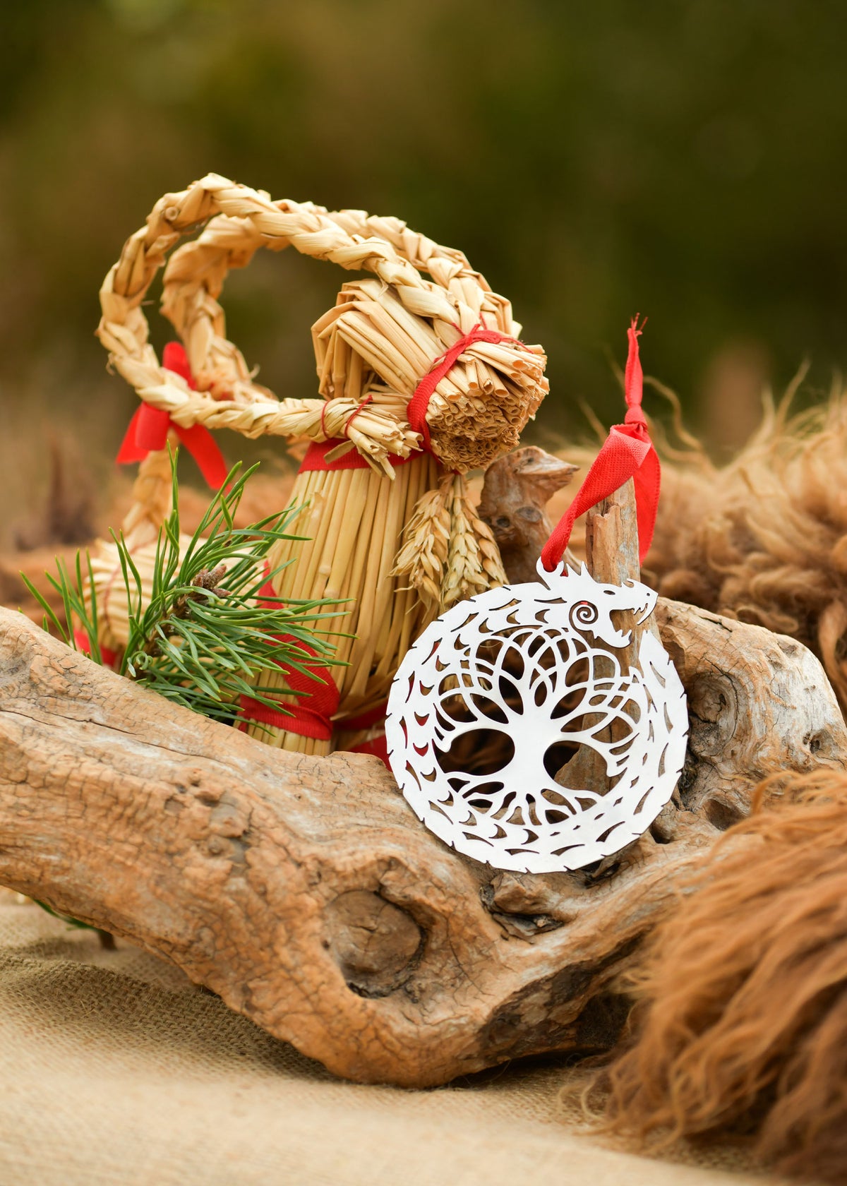 Kerstversiering draak & Yggdrasil, roestvrij staal