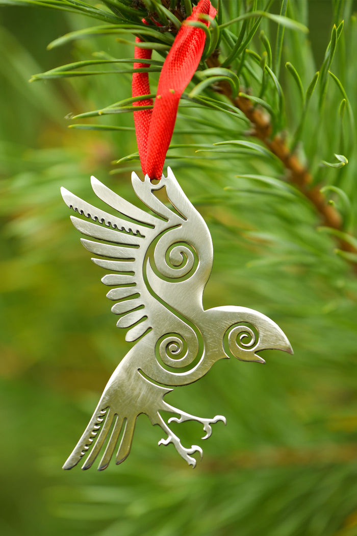 Kerstversiering raaf Hugin, roestvrij staal