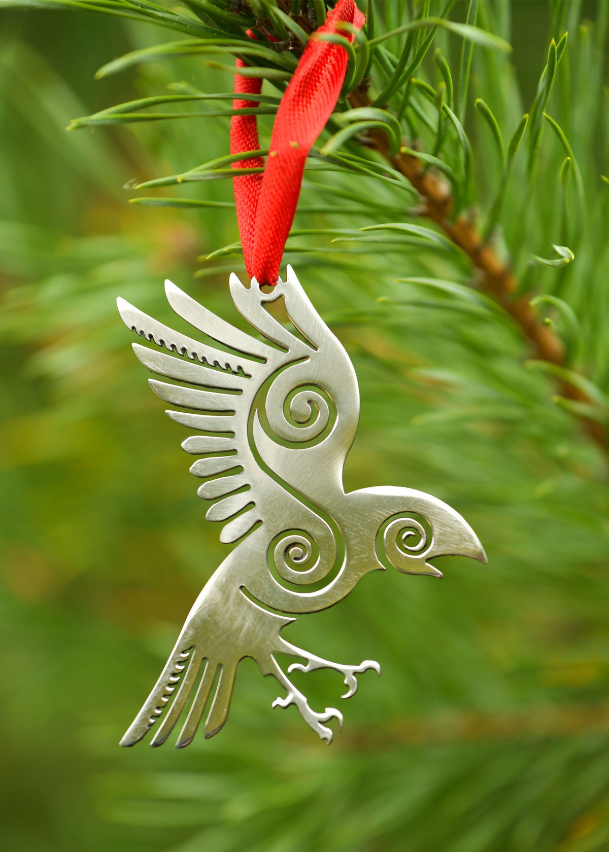Kerstversiering raaf Hugin, roestvrij staal