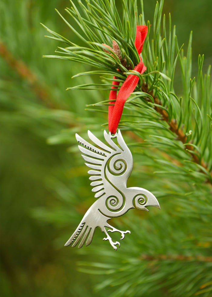 Kerstversiering raaf Hugin, roestvrij staal