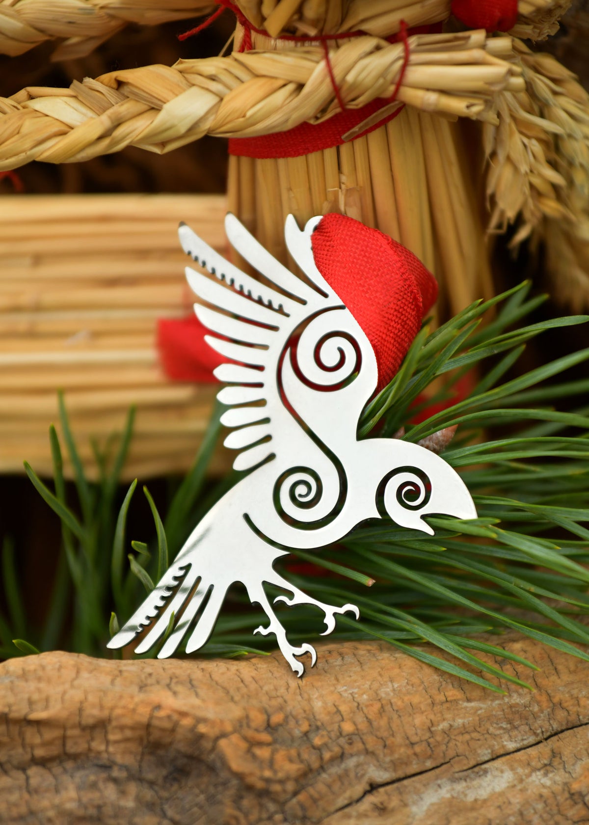 Kerstversiering raaf Hugin, roestvrij staal