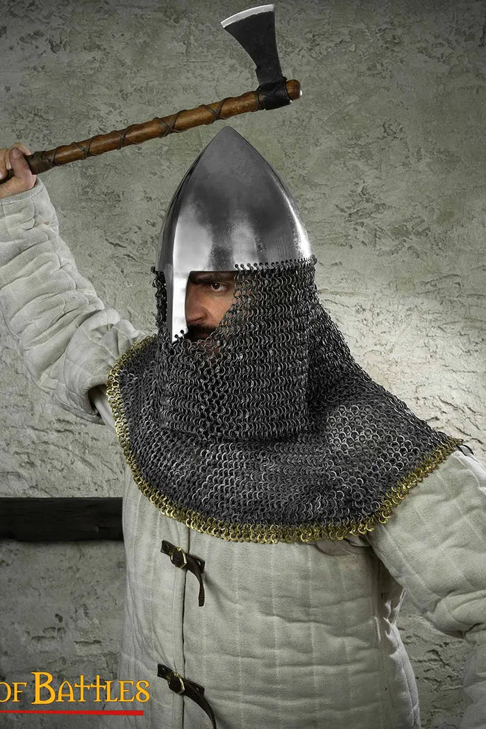 Olmutz nose helmet with chain mail collar, 2.5 mm
