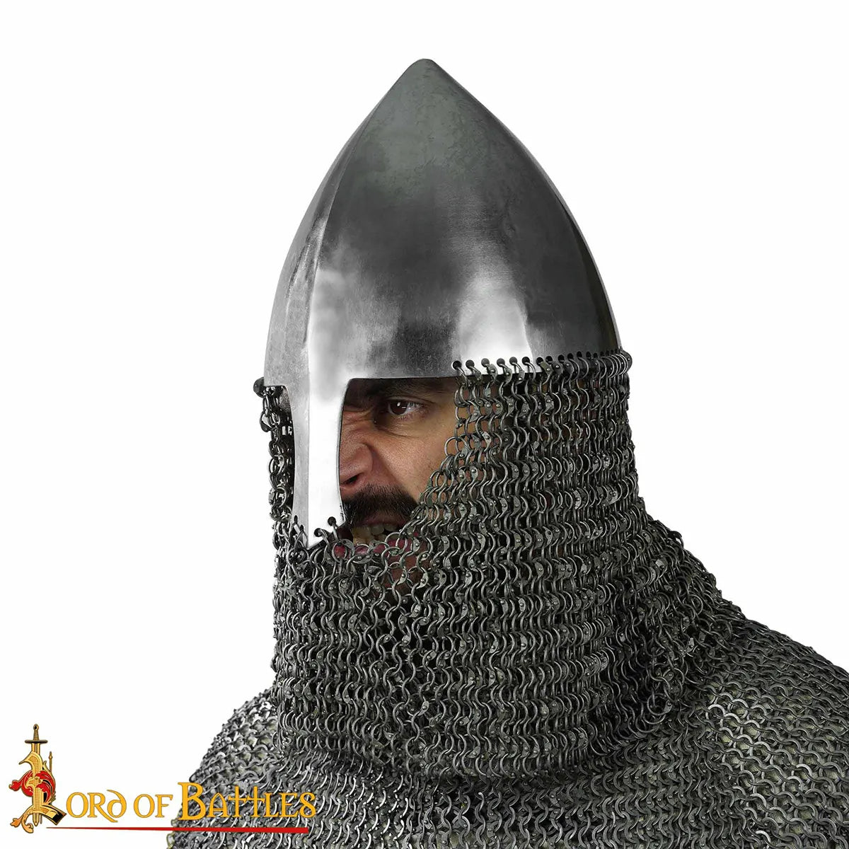 Olmutz nose helmet with chain mail collar, 2.5 mm