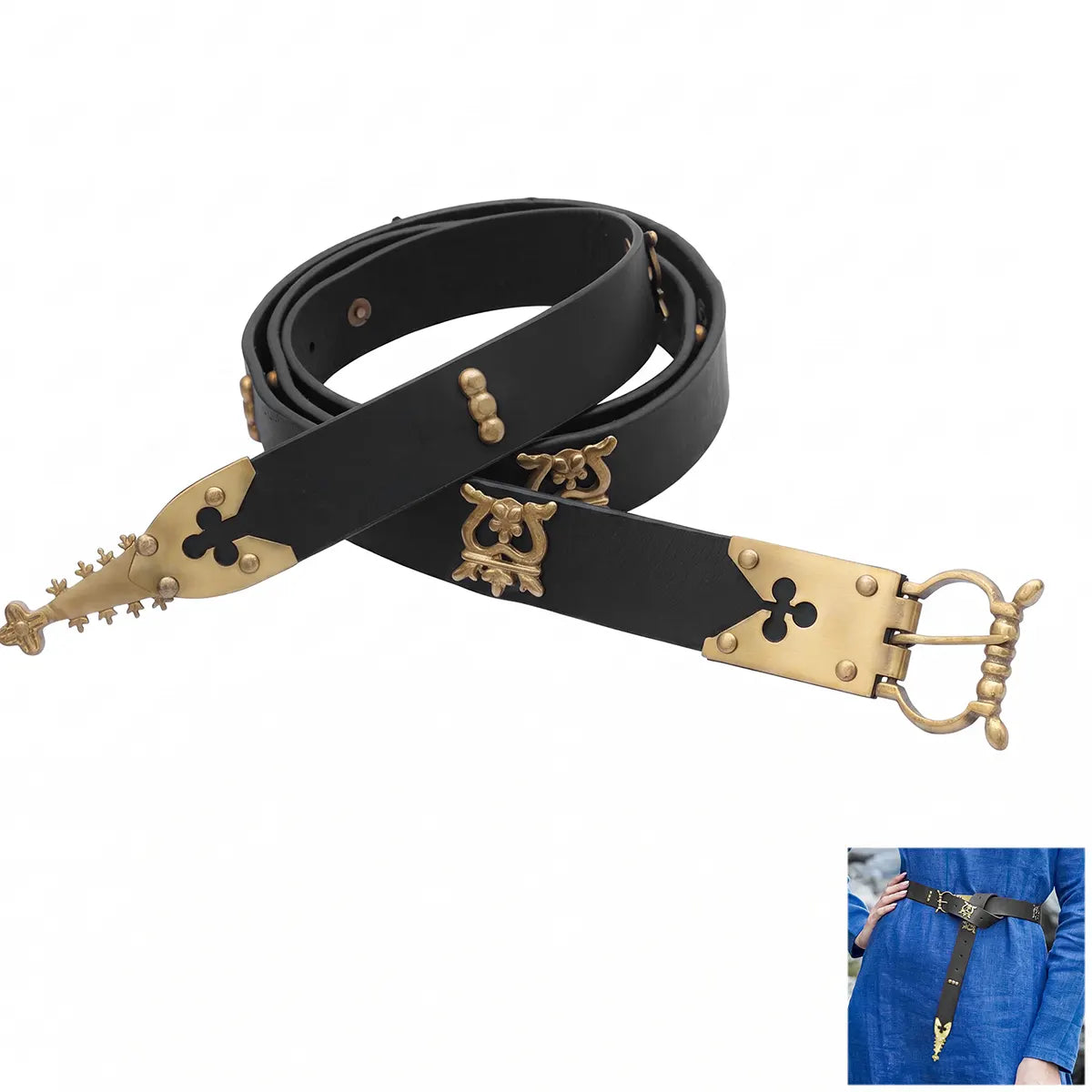 Medieval learning belt with brass fittings (14th-15th centuries), black