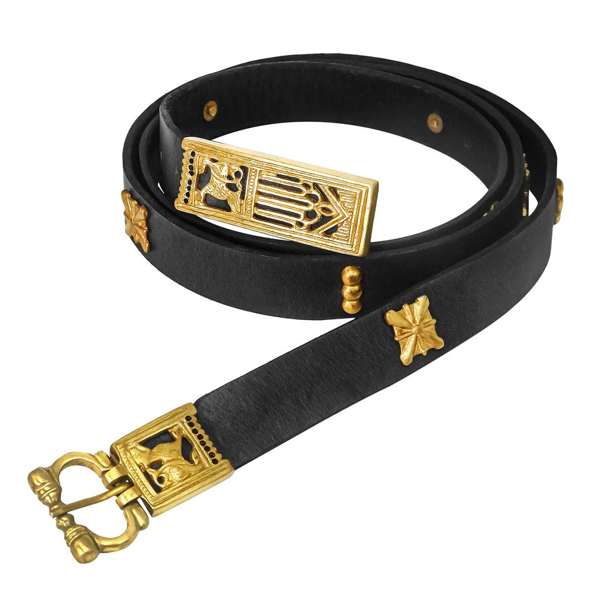 Gothic learning belt with gracefully brass batter, black