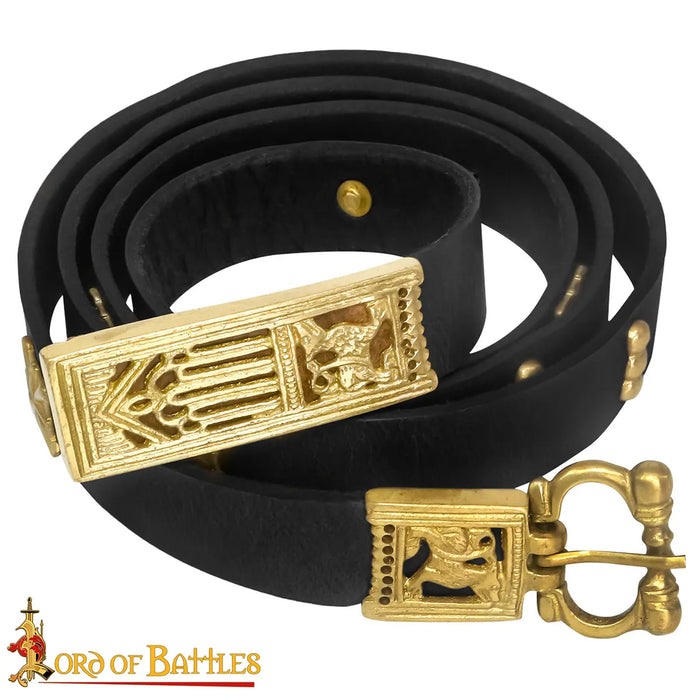 Gothic learning belt with gracefully brass batter, black