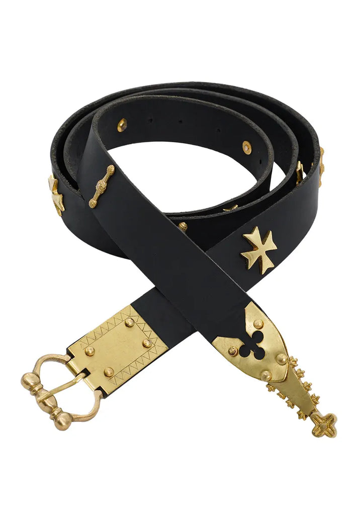 Medieval learning belt with brass batter, black